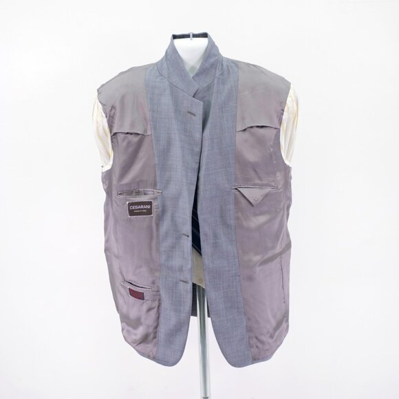 Cesarani Wool Gray Plaid W/ Blue Windowpane 2 Piece Suit 46R 40 / 25.5 Short Leg - Picture 16 of 16